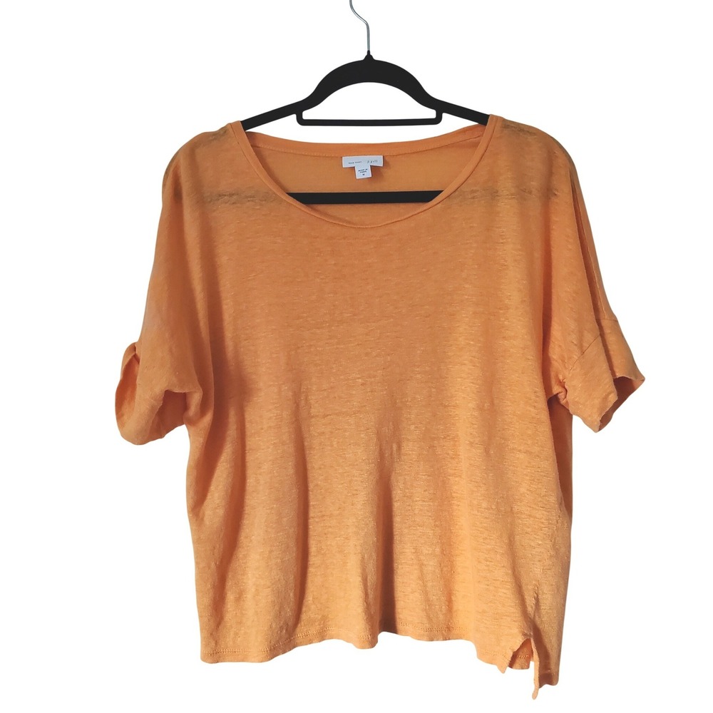 J. Jill Love Linen Orange Scoop Neck Short Sleeve‎ Boxy Knit Top Womens Medium